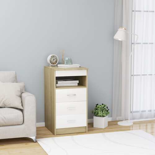 Drawer Cabinet White and Sonoma Oak 40x50x76 cm Chipboard