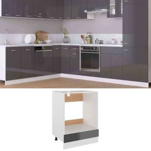 Oven Cabinet High Gloss Grey 60x46x81.5 cm Engineered Wood