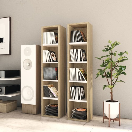 CD Cabinets 2 pcs White and Sonoma Oak 21x16x93.5 cm Chipboard