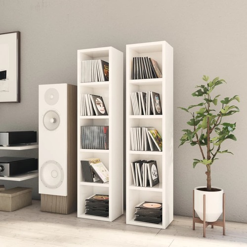 CD Cabinets 2 pcs High Gloss White 21x16x93.5 cm Chipboard