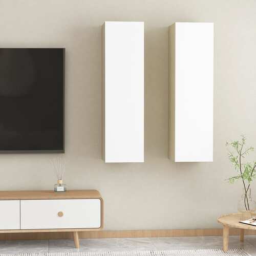 TV Cabinets 2 pcs White and Sonoma Oak 30.5x30x110 cm Engineered Wood