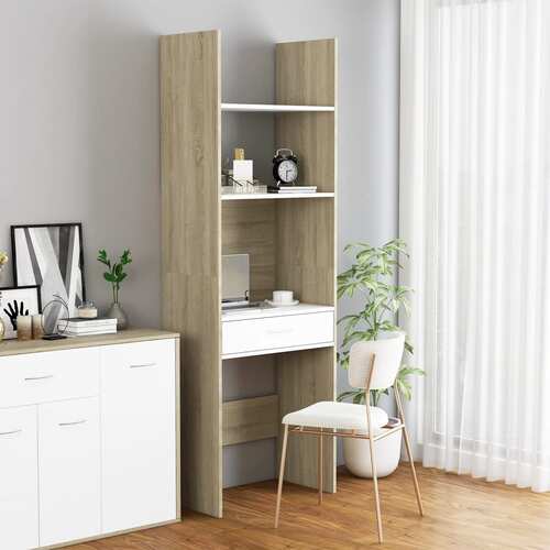 Book Cabinet White and Sonoma Oak 60x35x180 cm Chipboard