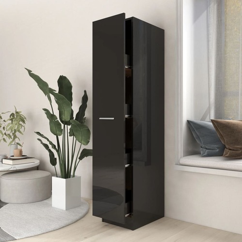Apothecary Cabinet High Gloss Black 30x42.5x150 cm Chipboard
