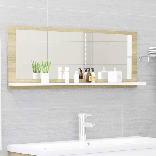 Bathroom Mirror White and Sonoma Oak 100x10.5x37 cm Engineered Wood