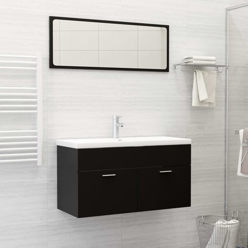 2 Piece Bathroom Furniture Set Black Engineered Wood