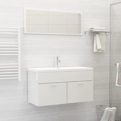 2 Piece Bathroom Furniture Set High Gloss White Engineered Wood
