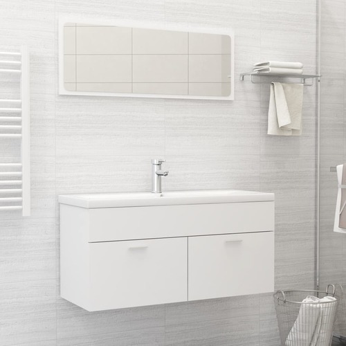 2 Piece Bathroom Furniture Set White Engineered Wood