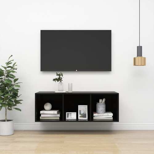 Wall-mounted TV Cabinet High Gloss Black 37x37x107 cm Chipboard