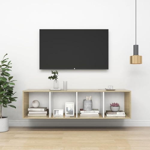 Wall-mounted TV Cabinet Sonoma Oak and White 37x37x142.5 cm Engineered Wood