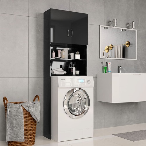 Washing Machine Cabinet High Gloss Black 64x25.5x190 cm