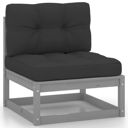 Garden Middle Sofa with Anthracite Cushions Grey Solid Pinewood