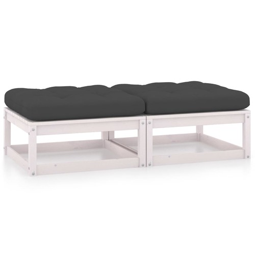 Garden Footstools with Cushions 2 pcs White Solid Pinewood