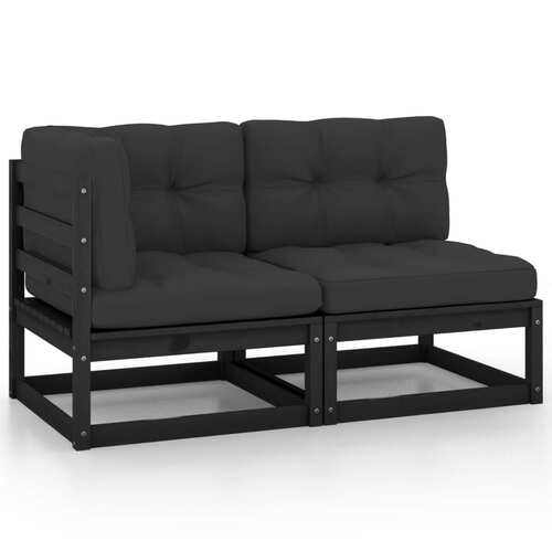 2 Piece Garden Lounge Set with Cushions Black Solid Pinewood