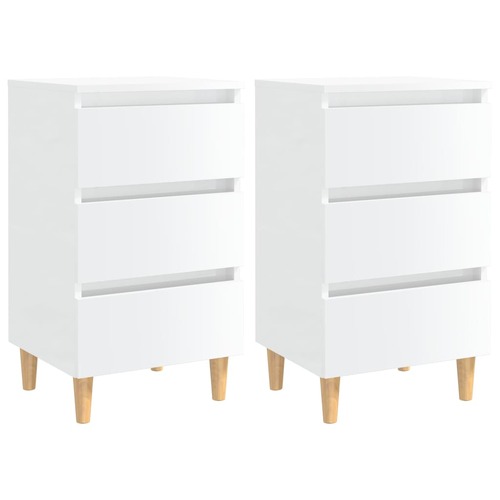 Bed Cabinets & Wood Legs 2 pcs High Gloss White 40x35x69cm