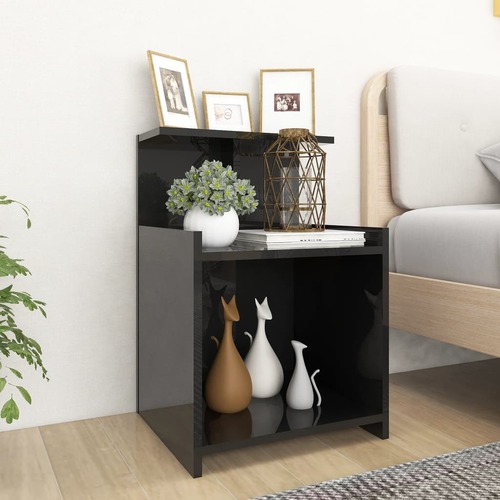 Bed Cabinet High Gloss Black 40x35x60 cm Engineered Wood