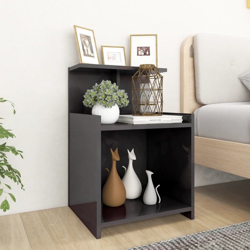 Bed Cabinets 2 pcs High Gloss Grey 40x35x60 cm Engineered Wood