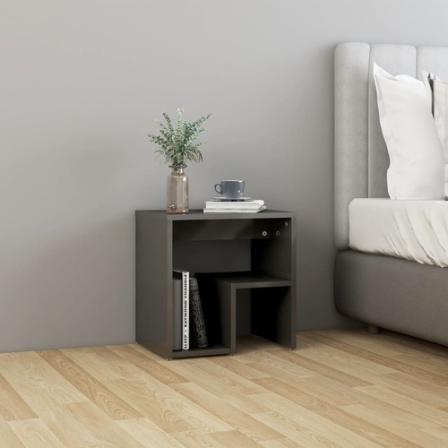 Bed Cabinet High Gloss Grey 40x30x40 cm Chipboard
