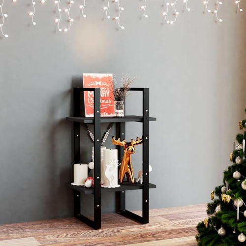 2-Tier Book Cabinet Black 40x30x70 cm Solid Pine Wood