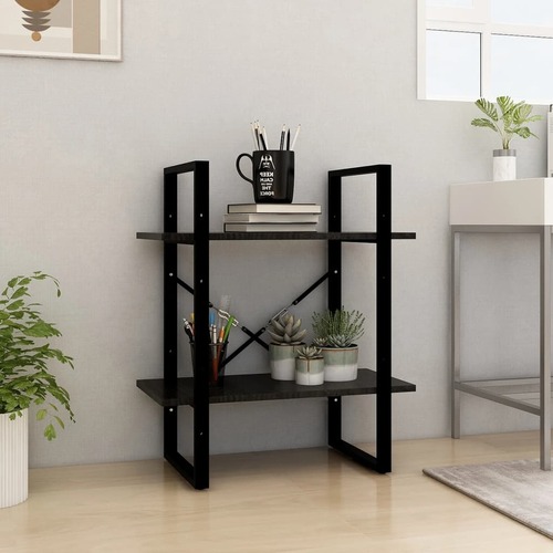 2-Tier Book Cabinet Black 60x30x70 cm Solid Pine Wood