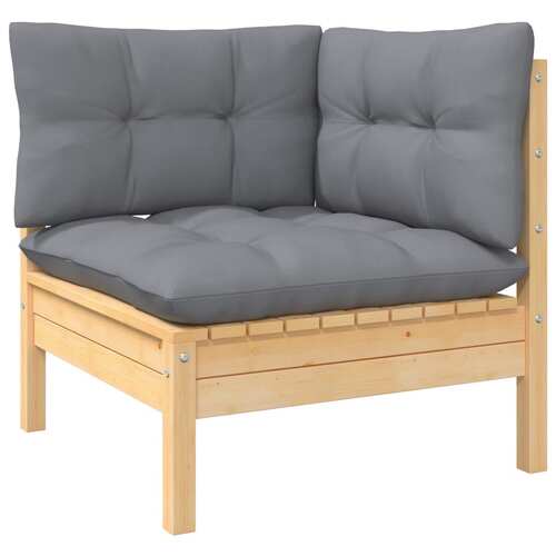 Garden Corner Sofa with Grey Cushions Solid Pinewood