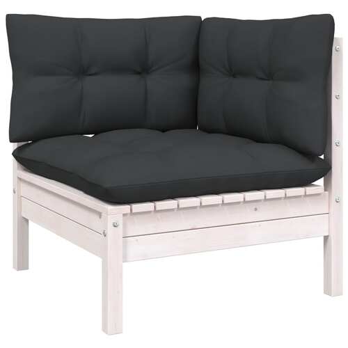Garden Corner Sofa with Cushions White Solid Pinewood