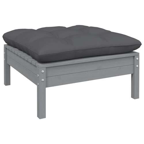 Garden Footstool with Anthracite Cushion Grey Solid Pinewood
