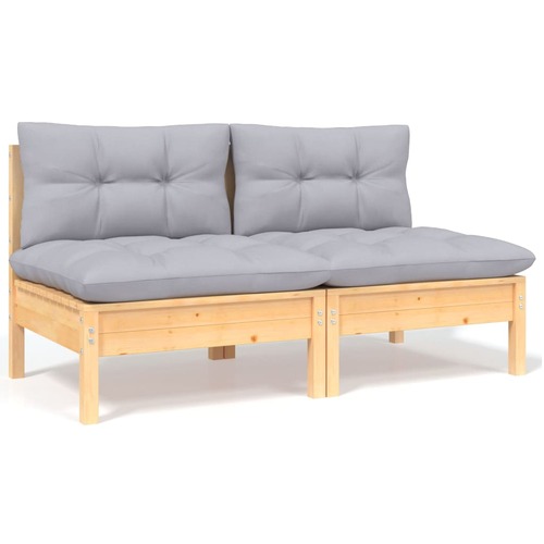 2-Seater Garden Sofa with Grey Cushions Solid Pinewood