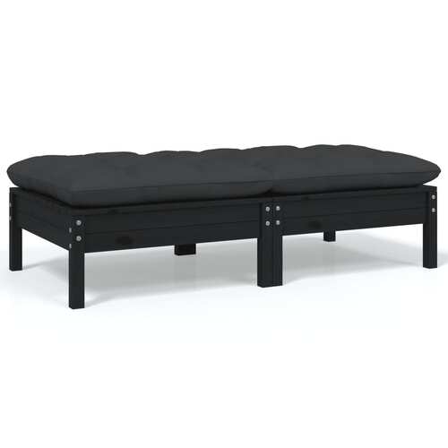 2-Seater Garden Sofa with Cushions Black Solid Pinewood