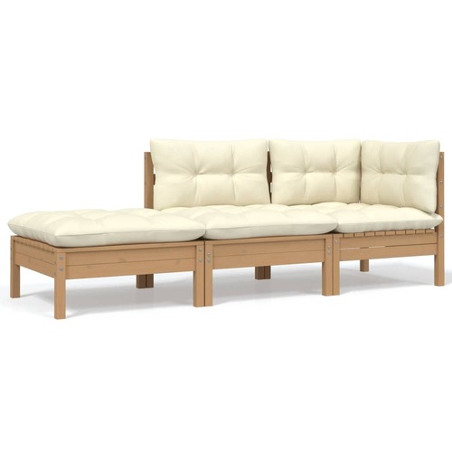 3 Piece Garden Lounge Set with Cream Cushions Solid Pinewood