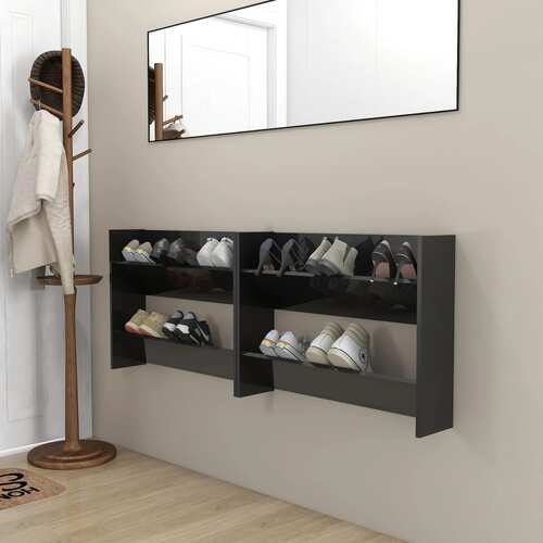 Wall Shoe Cabinets 2 pcs High Gloss Black 80x18x60 cm Engineered Wood