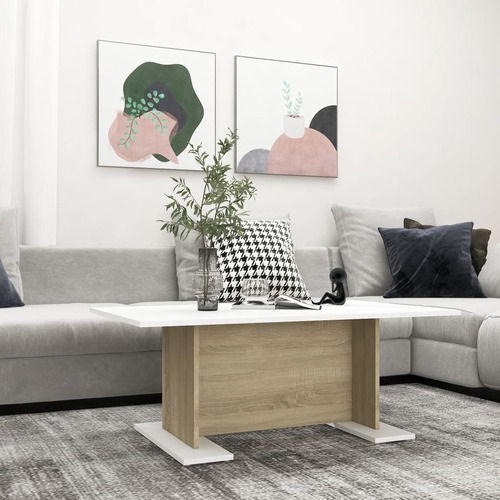 Coffee Table White and Sonoma Oak 103.5x60x40 cm Engineered Wood