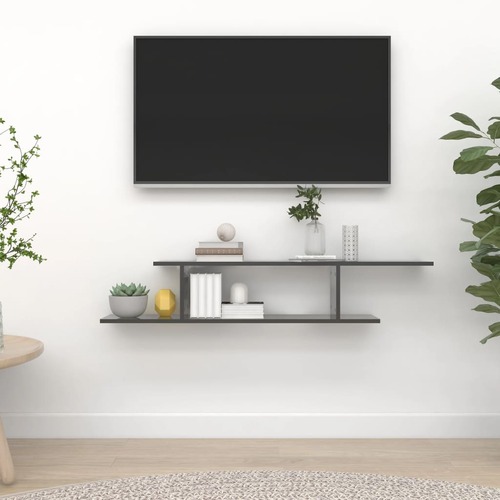 Wall-Mounted TV Shelf High Gloss Grey 125x18x23 cm Engineered Wood