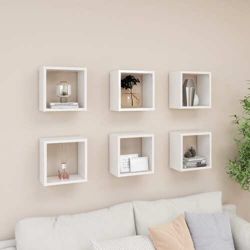 Wall Cube Shelves 6 pcs High Gloss White 26x15x26 cm