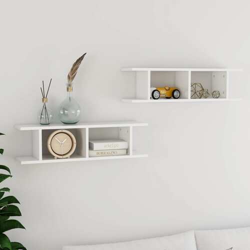Wall Shelves 2 pcs High Gloss White 75x18x20 cm Engineered Wood