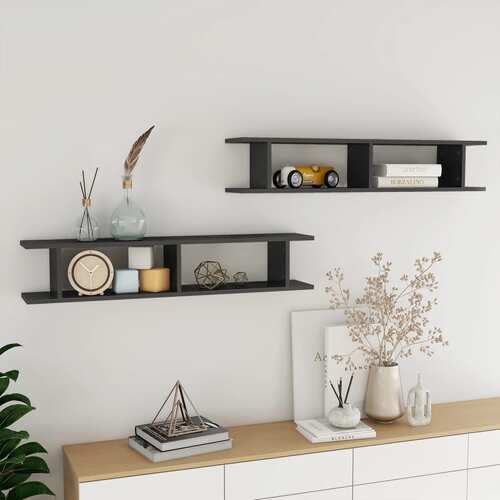 Wall Shelves 2 pcs High Gloss Grey 105x18x20cm Engineered Wood