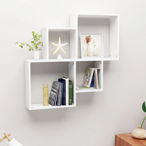 Wall Cube Shelf High Gloss White 80x15x78.5 cm Engineered Wood