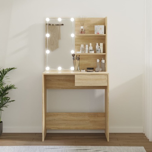 Dressing Table with LED Sonoma Oak 74.5x40x141 cm Engineered Wood