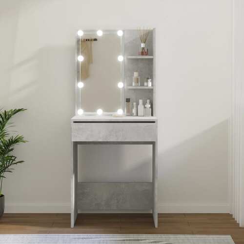 Dressing Table with LED Concrete Grey 60x40x140 cm