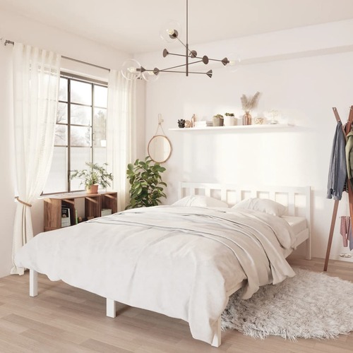Bed Frame without Mattress White Solid Wood Pine 150x200 cm