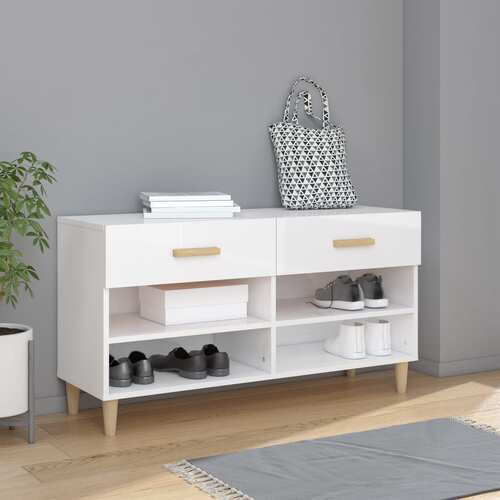 Shoe Cabinet High Gloss White 102x35x55 cm Engineered Wood