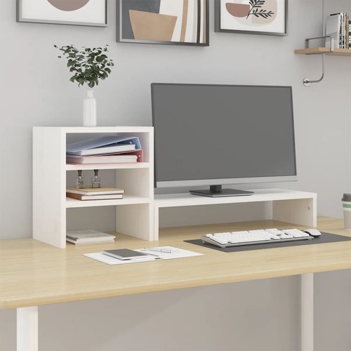 Monitor Stand White 81x20x30 cm Solid Wood Pine