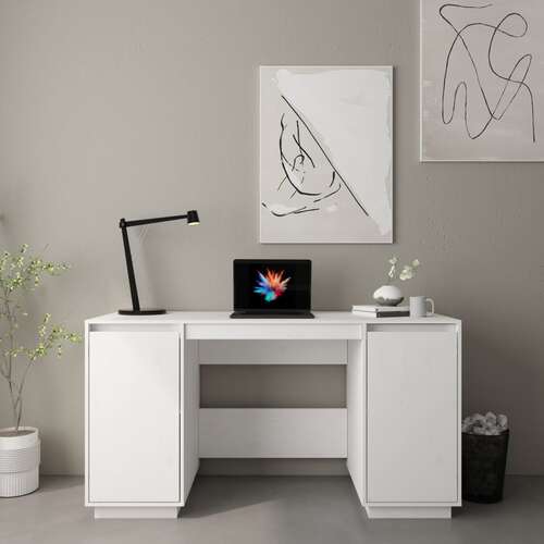 Desk White 140x50x75 cm Solid Wood Pine