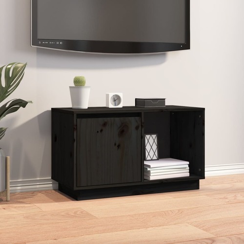 TV Cabinet Black 74x35x44 cm Solid Wood Pine