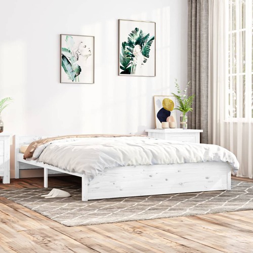 Bed Frame without Mattress White Solid Wood 183x203 cm King