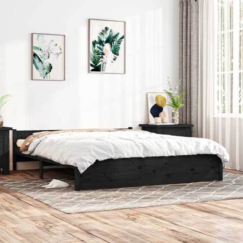 Bed Frame without Mattress Black Solid Wood 183x203 cm King