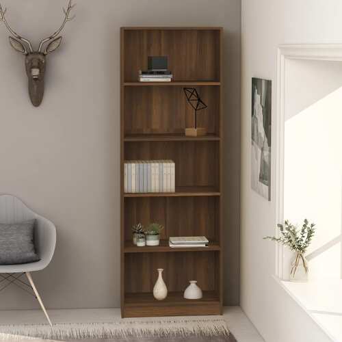 5-Tier Book Cabinet Brown Oak 60x24x175 cm Engineered Wood