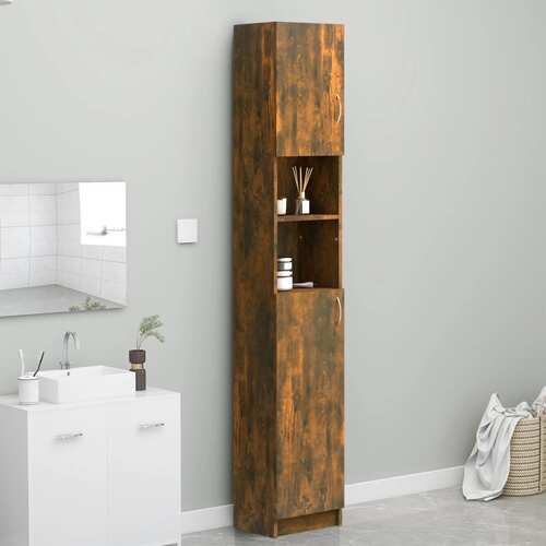 Bathroom Cabinet Smoked Oak 32x25.5x190 cm Engineered Wood