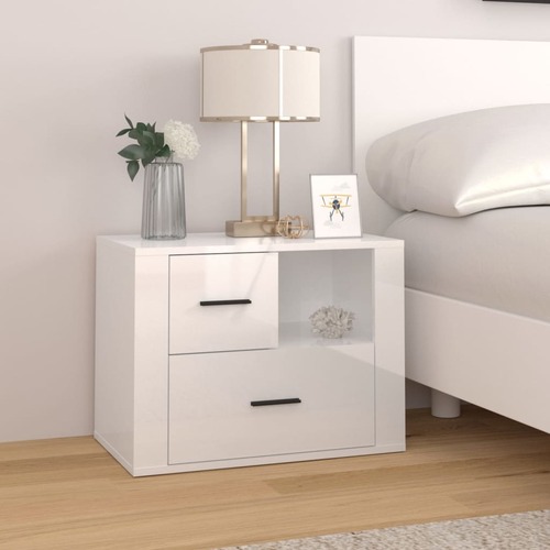 Bedside Cabinet High Gloss White 60x36x45 cm Engineered Wood