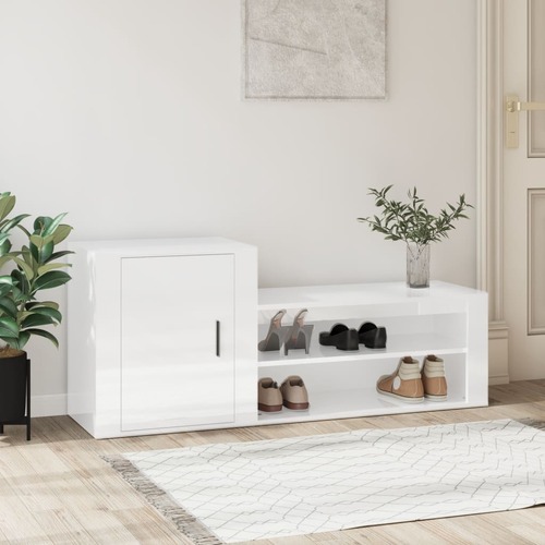 Shoe Cabinet High Gloss White 130x35x54 cm Engineered Wood
