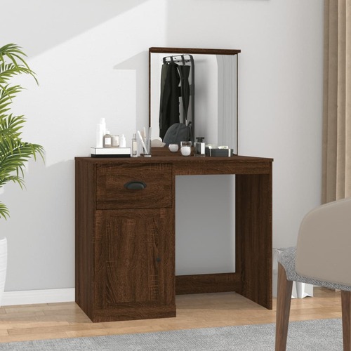Dressing Table with Mirror Brown Oak 90x50x132.5 cm Engineered Wood